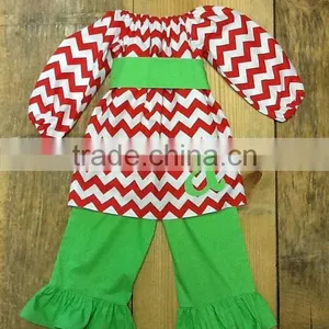 Newest Fall Clothing Set Baby Girl Boutique Christmas Outfits Girls Red Chevron Ruffle Outfits thumbnail-2