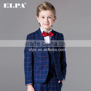 ELPA NXB0024 Designer Fashion Tailor Made Navy Check Woolen 3 Piece Formal Boys Tuxedo Suits thumbnail-1