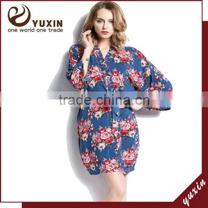 Wedding Bridesmaid White Cotton Floral Robe Bride Robes FR0022 thumbnail-1