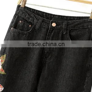 High Waist Jeans Embroidered Floral Sex Trousers Women Formal Shirt Trousers for Girls thumbnail-5