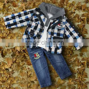 2016 New Winter Boys Clothing Suits 3 PCS Grid Coat And Hoodies And Jeans Trousers And Children Wear Ready Stock CS30725-8 thumbnail-1