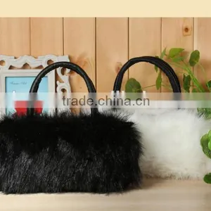 Fashionable Double Zip Closure Faux Fur Flap Ladies' Pattern Leather Handbag at Low Price Pink thumbnail-5