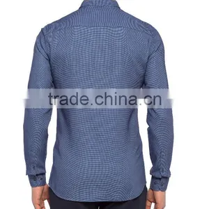 Blue Solid Super Skinny Long Sleeve Buttonless Men Shirt thumbnail-2