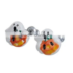 Ear Studs Earrings White Orange Halloween Ghost Pumpkin x 11mm thumbnail-1