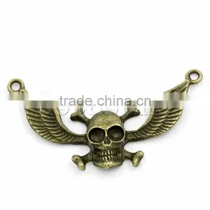 Handmade Connectors Findings Halloween Skull Wing Antique Bronze 5.9x3cm,30PCs thumbnail-1