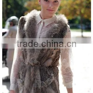Yanran Fur Factory YR250 Fashion Woman Fur Gilet With Tassels Knit Real Rabbit Raccoon Fur Vest thumbnail-4