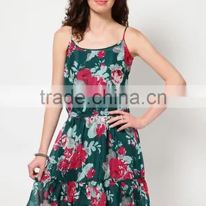 Beautiful Printed Casual Women Dress Short Summer Dress Girls Beach Dress Chiffon Printed Dress Floral Dress Cotton Belt Skirts thumbnail-1