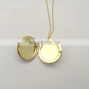 Navy Round Photo Locket Enamel Necklace 14K Gold-Filled Customized Letters Necklace thumbnail-4