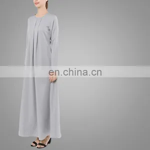 Muslim Women Long Dress Front Pleated Grey Dress Islamic Clothes thumbnail-2