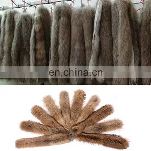 Wholesale Animal Fur Raw Material Genuine Raccoon Fur Strips for Hoodies thumbnail-1