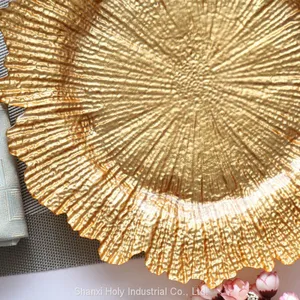 Elegant Gold Dinner Charger Plates Factory Wholesale 13inch Glass Plates for Decoration or Wedding thumbnail-4