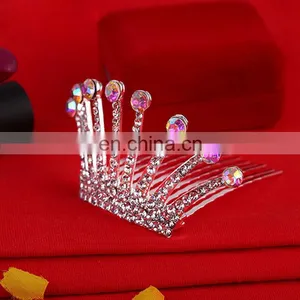 Prom Wedding Flower Girl Baby Kids AB Rhinestone Silver Tiara Crown Hair Comb thumbnail-3