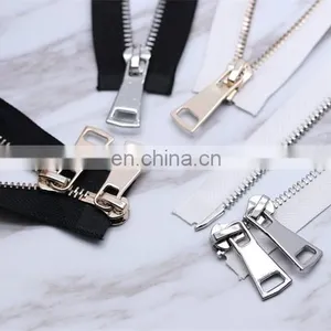 Black and White Double -ended Light Gold and White Gold Silver Metal Zipper thumbnail-4