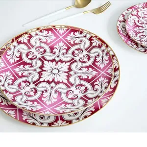 High Quality Wholesale Red Porcelain Ceramic Plates Set for Wedding Dinnerware thumbnail-1