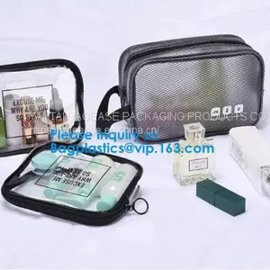 Crystal Clear Cosmetic Bag TSA Air Travel Toiletry Bag Set With Zipper Vinyl PVC Make-up Pouch Handle Straps for Women M thumbnail-1