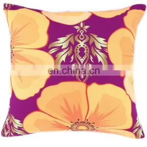 Chinese Style Blue and White Porcelain Design Polyester Canvas Outdoor Cushion Cover With White Piping and Invisible Zipper thumbnail-1