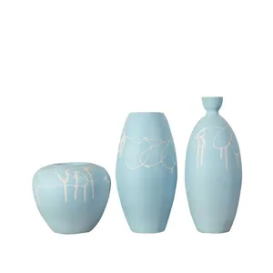 Creative Classical Hand Made Blue Jingdezhen Ceramic Plant Vase Suit For Bedroom Decor thumbnail-5