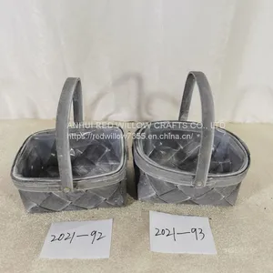 Hot Sale Wood Chip Woven Fruit Basket Garden Baskets With Handle thumbnail-1