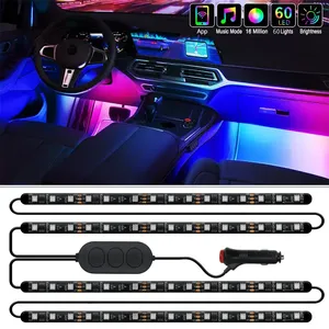New Trends DC12v Addressable LED Strip Car Interior Bluetooth Light Strips IP65 14.4W/Kit Ambience Car Interior LED Light Kit thumbnail-3