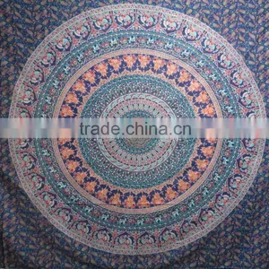 100% Cotton Printed Tapestry Mandala Bedcover Round Boho Tapestries thumbnail-2