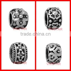 Vnistar New Arrival Antique Silver Plated Spacer Beads Flower Stamped Style Fit for European Bracelet Wholesale thumbnail-1