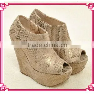 New Arrival Sexy Snake PU Peep Toe Wedge Heel Ladies Shoes thumbnail-1