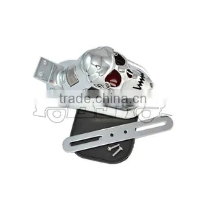 BJ-3118B-B High Quality Chrome Aluminum Skull License Plate for Motorcycles Harley thumbnail-3