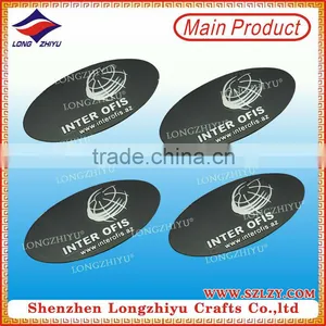 Customized Logo Embossed Brushed Metal Nameplate,Oval Aluminum Metal Logo Badge Label Plate With 3M Adhesive Tape thumbnail-1