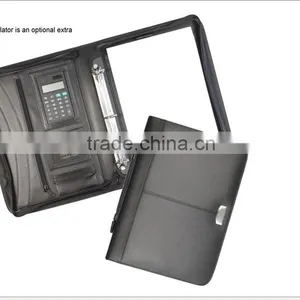 Black 3 Ring Leather Portfolio Binder With Zipper thumbnail-1
