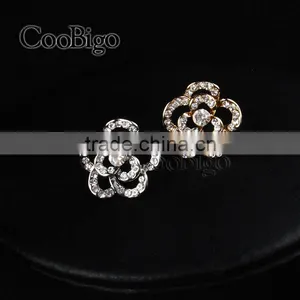 Fashion Jewelry Rhinestone Camellia Cuff-Link Gold Silver Unisex Party Gift Promotion Apparel Accessories thumbnail-1