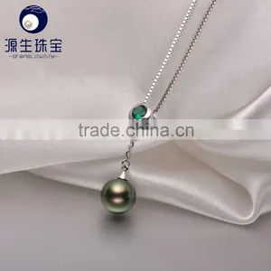 Best Gift 8--9mm Natural Tahitian Black Pearls Necklace Pendant thumbnail-6