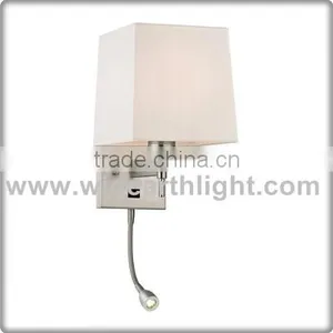 UL CUL Listed 2 Light Sconce Brushed Nickel Hotel Headboard Reading Lamp With Fabric Shade For Bedroom W40288 thumbnail-1