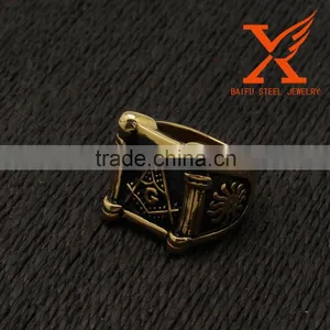 IN Stock Mens Masonic Ring Stainless Steel Classic Vintage Master 14K Black Gold Biker Rings Most Popular thumbnail-3