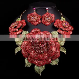 2016 Big Flower Bridal Wedding Jewelry Set/ African Statement Rhinestone Jewelry Set Quality Choice thumbnail-3