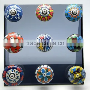 Ceramic Drawer Pull Knobs With Metal Fittings -Handpainted - 1.5 Inch Dia. thumbnail-1