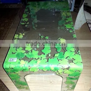 Green Leves Tea Table Ceramic Digital Print Glass, Tempered Glass, Hot Bent Glass thumbnail-1