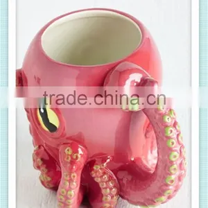 Ceramic Handpainted Pink 3d Octopus Mug With Octopus Design thumbnail-2