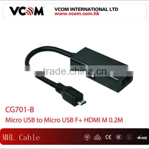 Black Micro USB to Micro USB F+HDMI M 0.2M MHL Cable thumbnail-1