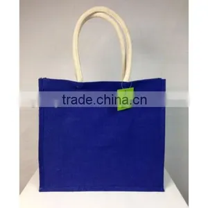 Blue Burlap Beach Shopping Jute Bag Bag With Cotton Handle thumbnail-1
