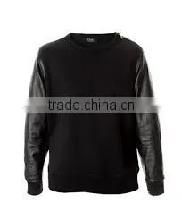 Fashion 2014 Sweatshirt With Leather Sleeves Custom Hooded Sweatshirt thumbnail-1
