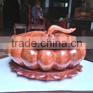 Pumpkin Shaped Pot With Lid and Base, Elegant Wooden Pot From Vietnam thumbnail-1