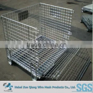 Galvanized Wire Steel Cage Folding Metal Storage Crate With Wheels thumbnail-1
