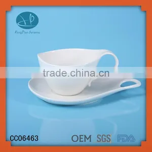 Solid White Porcelain Tea Cup and Saucer ,ceramic Espresso Coffee Cup thumbnail-1