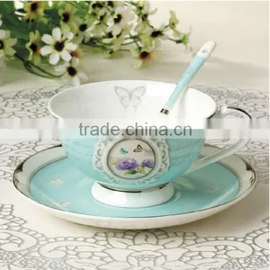 Blue Top Grade Porcelain Ceramic Coffee Cups Saucers Set thumbnail-1