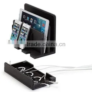 Black Multi-function Faux Leather Charging Station Organizer And Dock thumbnail-1