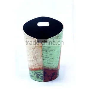 Beautiful Flower Print Waste Bin Faux Leather Trash Container With Handle thumbnail-3