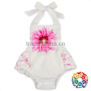 Boutique Girls Summer Backless Ruffle Halter Playsuit White Flower Kids Jumpsuit thumbnail-3