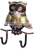 IRON PAINTED OWL HANGER 2 HOOK GOLDEN thumbnail-1