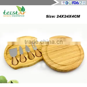 New Design High Quality Rubber Wood Cheese Board Wood Cheese Board With 4knives Set Bamboo & Wood Products Kitchenwares co Tools thumbnail-1
