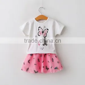Fashion Summer New Model Suit Butterfly Girls T-shirt and Skirt Twinset thumbnail-1